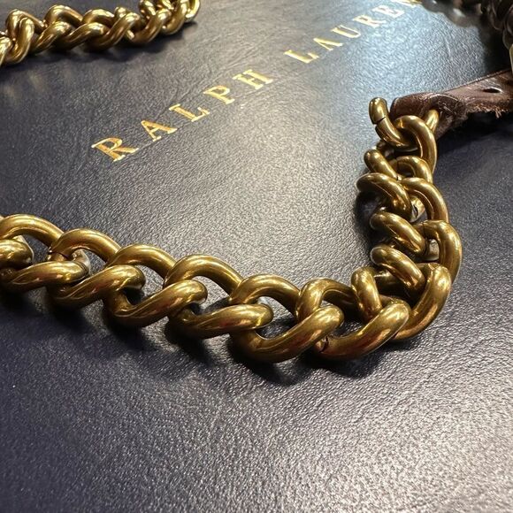 Ralph Lauren * Polished Brass Link Lock Charm Dog Collar Necklace/Bracelet/Belt - Picture 14 of 16